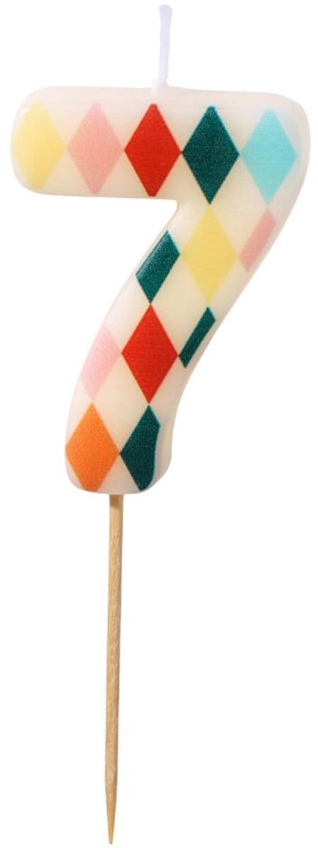 PartyDeco Cijferkaars 7 Ruitmotief 5,5cm