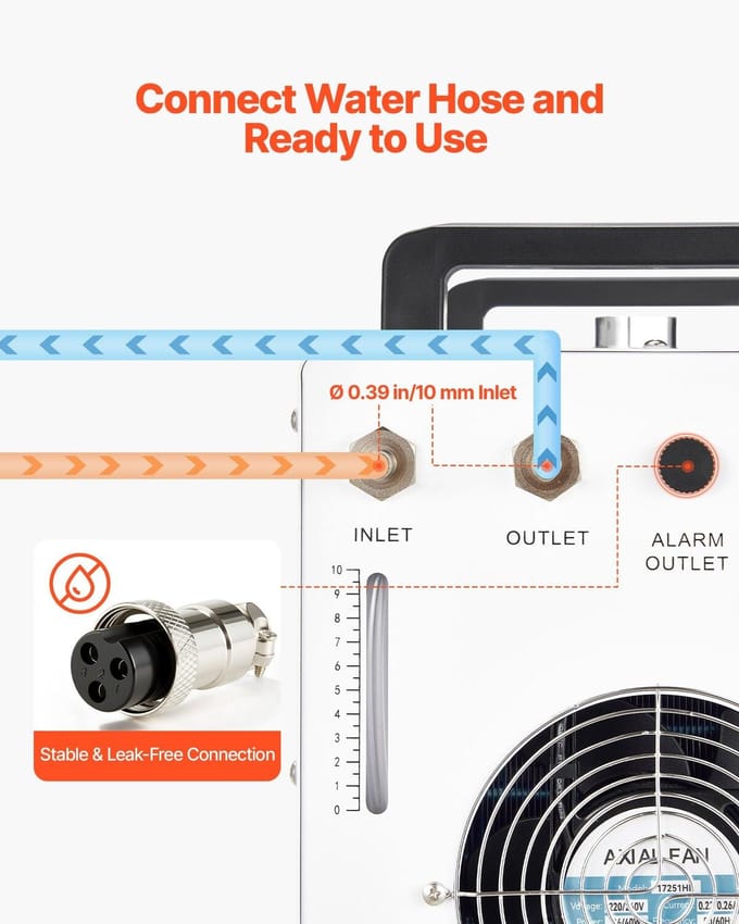 Refroidisseur d'eau industriel, CW-3000, Système de refroidissement refroidisseur d'eau industriel avec réservoir de 9 L, Débit max de 10 L/min, Machine de refroidissement à haute vitesse