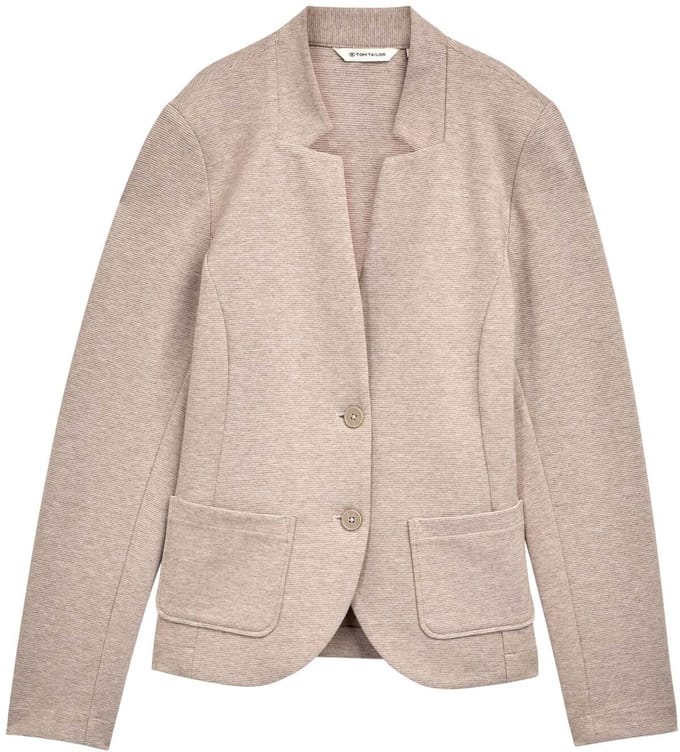 Tom Tailor - Slim fit blazer met ottoman-structuur - Maat M - soft taupe melange