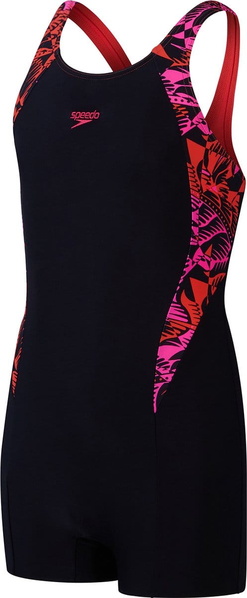 Speedo Printed Panel Legsuit Zwart/Roze Sportbadpak - Maat 128