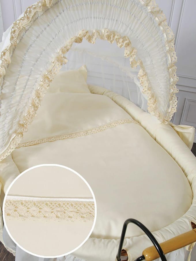 Kinderwagenbakje met rieten kap Carina- creme