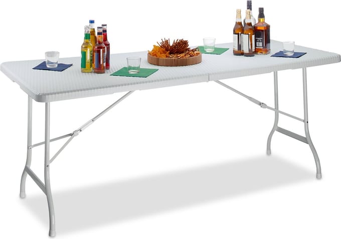 tuintafel BASTIAN - 72 x 178 x 74 cm - inklapbaar - groot - met handvat - wit