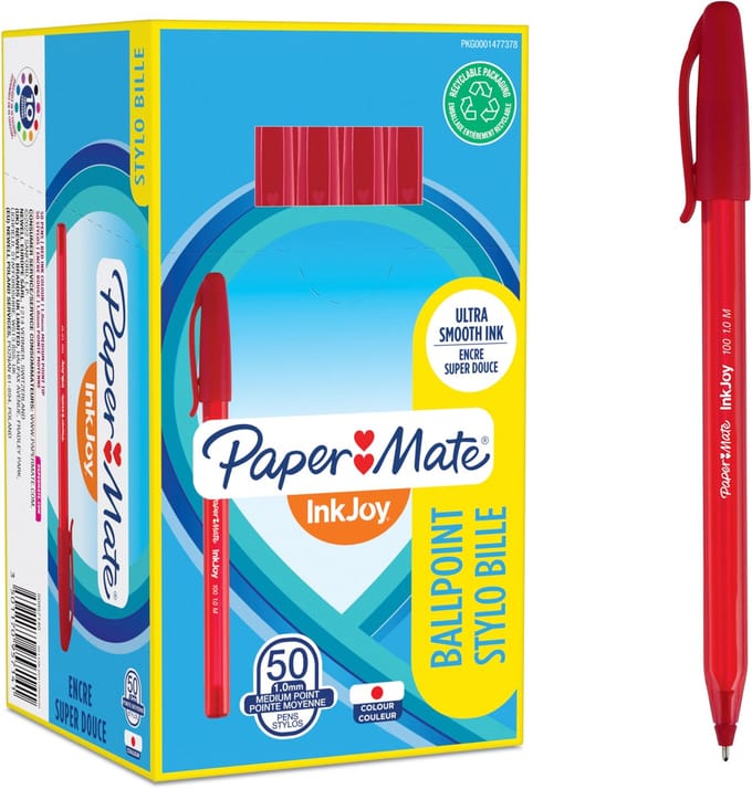 Paper Mate InkJoy 100ST Ballpoint Pens | Medium Point (1.0 mm) | Red | 50 Count
