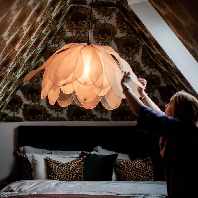 By Rydéns hanglamp Lou Lou, naturel, Ø 80 cm, stof