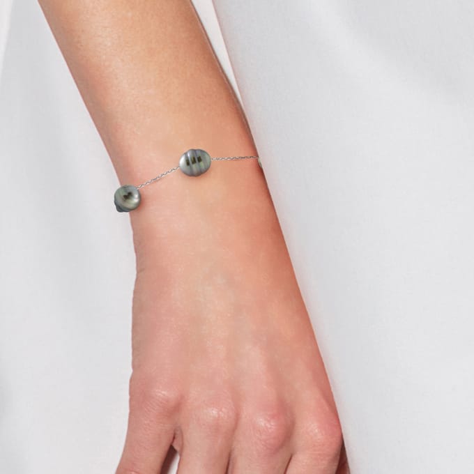 Armband keten Forcat 3 Tahitian parels rand 9-10 mm 925