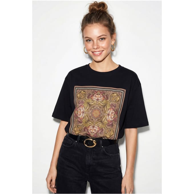 Overmaatse Etnische Print Katoenen T-Shirt