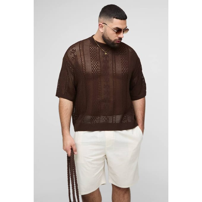 Plus Open Gebreide Oversized T-Shirt | Chocolate | Size 2XL
