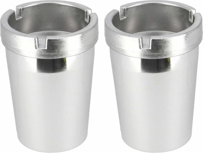 Auto asbak - 2x - zilverkleurig - 11 x 8 cm - rookvrij