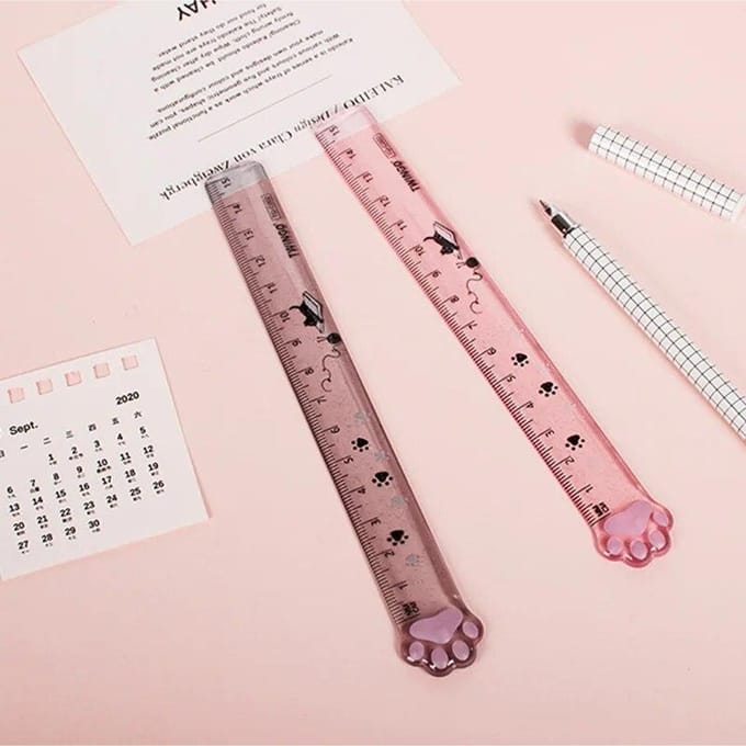 Règle à griffes de chat mignon, outils de dessin multifonctions, bricolage, règles pour étudiants, fournitures scolaires et de bureau à Double usage rose