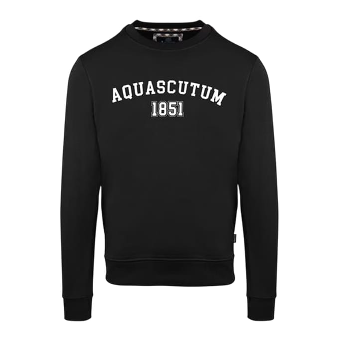 Aquascutum Heren-sweatshirt met gebogen logo (Zwart)