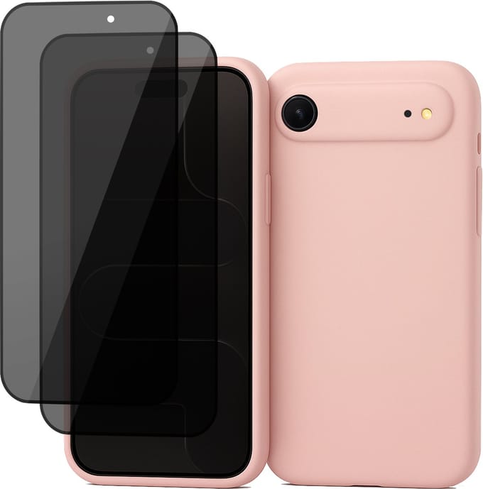 Hoesje geschikt voor iPhone 17 Air - 2x Privacy Screenprotector Volledig Dekkend Glas - Mat Back Case Roze