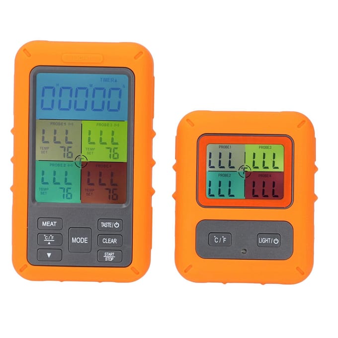 Vlees Temperatuurmeter Slim Draadloos LCD Scherm 4 Sondes Grill BBQ Keuken Kookbenodigdheden orange