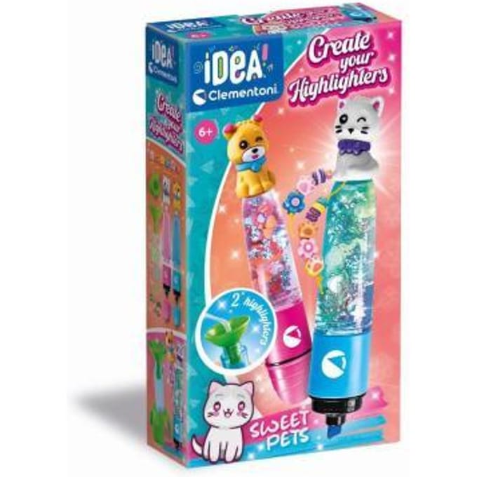 Crée tes fluos - Clementoni - Mini atelier des Fluos - Coffret Sweet Pets - 2 Surligneurs Fluos inclus et accessoires inclus