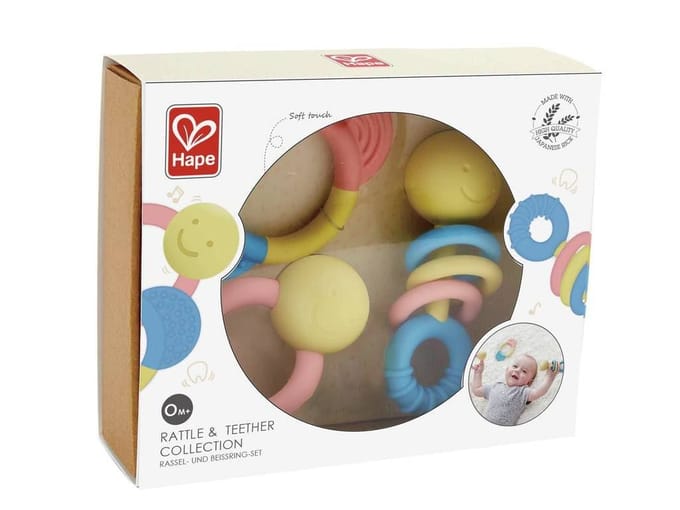 Hape Rammelaar en Bijtring Set - Sensorisch Babyspeelgoed vanaf 0 Maanden, 3-delig