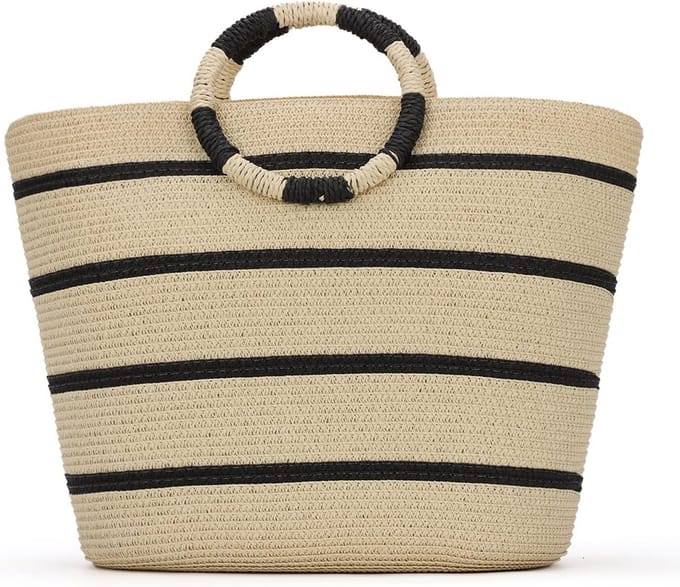 Gestreepte handtas van stro voor dames - Boho, geweven strandtas, grote shopper voor zomer en vakantie