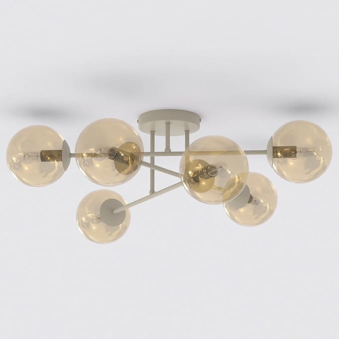 EMIBIG LIGHTING Plafondlamp ROMA, beige, Ø 75 cm, 6-lamps, glas/metaal, E14