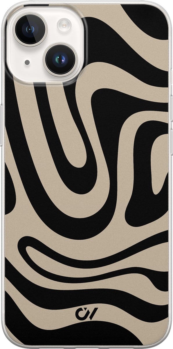 Hoesje geschikt voor Apple iPhone 14 - Abstract Black Waves - - Zwart - Apple - Casevibes
