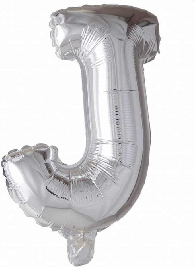 Folieballon zilver letter 'J' met rietje