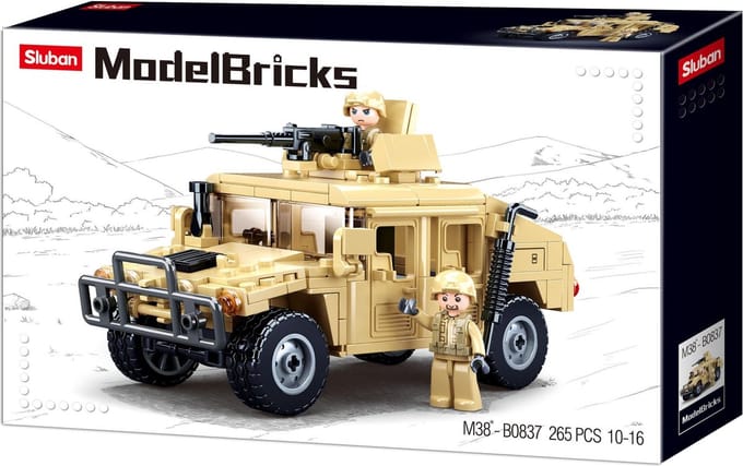 Sluban ModelBricks Gevechts Terreinwagen bouwspeelgoed kinderen vanaf 6 jaar - Constructiespeelgoed modelbouw - bouwdoos met 265 bouwstenen - M38-B0837