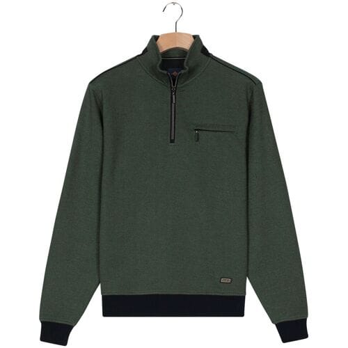 Baileys Trui Sweat Half Zip Two Tone Jacquard Doubleface Interlock Donker Groen / male