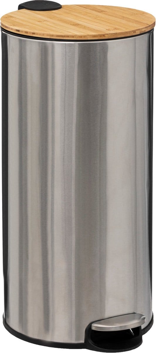 5Five Delta Afvalemmer - Soft close - Antigeur actief koolstoffilter - Uitneembare emmer - 30L - Bamboe Inox