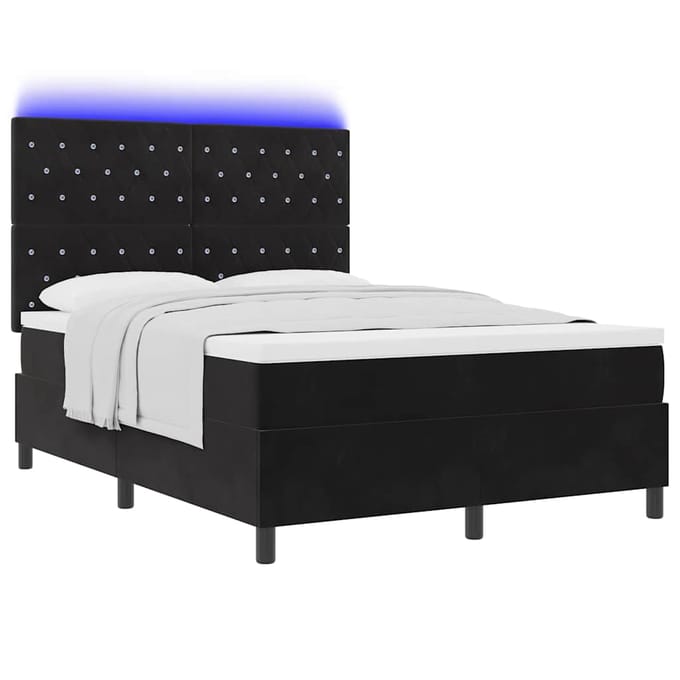 vidaXL - LED - Box - Spring - Bed - met - matras - Zwart - 160 - x - 200 - cm - Fluweel