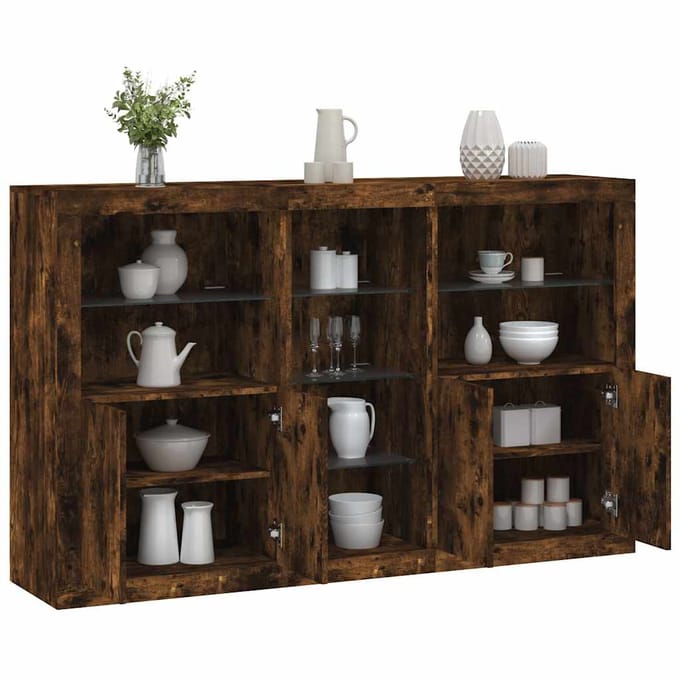 vidaXL - Dressoir - met - LED-verlichting - 162x37x100 - cm - gerookt - eikenkleurig