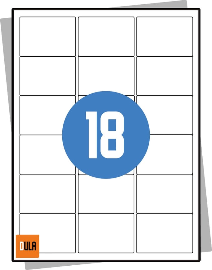 DULA Etiketten - Stickervellen A4 - 18 stickers per vel - 63,5 x 46,6 mm - 100 vel