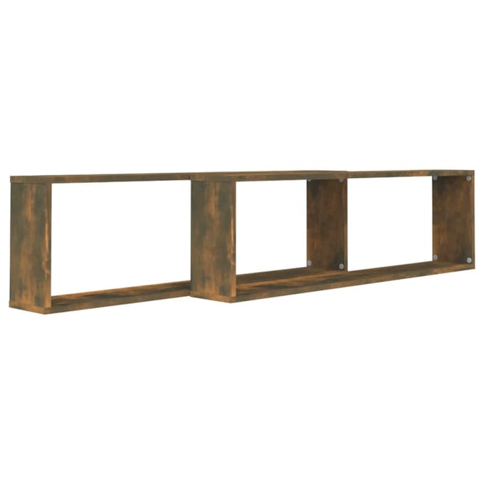 vidaXL - Wandschappen - kubus - 2 - st - 100x15x30 - cm - bewerkt - hout - gerookt - eiken