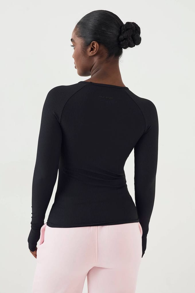 Dames DSGN Studio Ultra Sculpt Rib Lange Mouw Top | Zwart | Maat: Medium