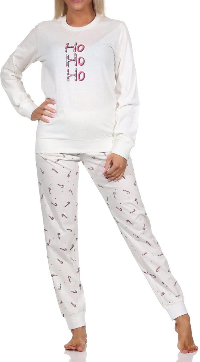 Normann dames kerstpyjama met lange mouwen en manchetten