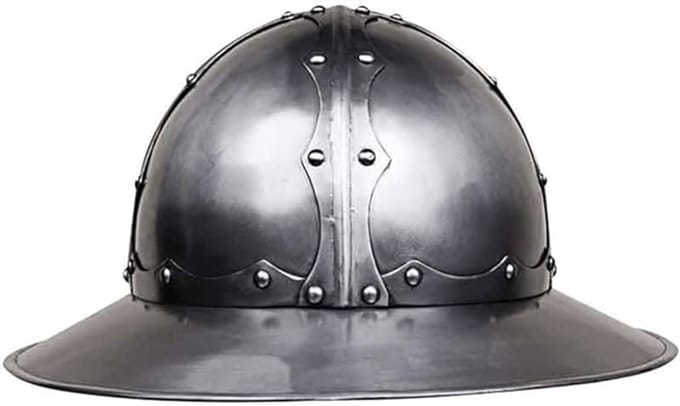 Stalen Ketelhelm - Ridderhelm Middeleeuws - Kostuum Evenement - Versterkte Constructie - 62cm Hoofdomtrek - Zilverkleurig
