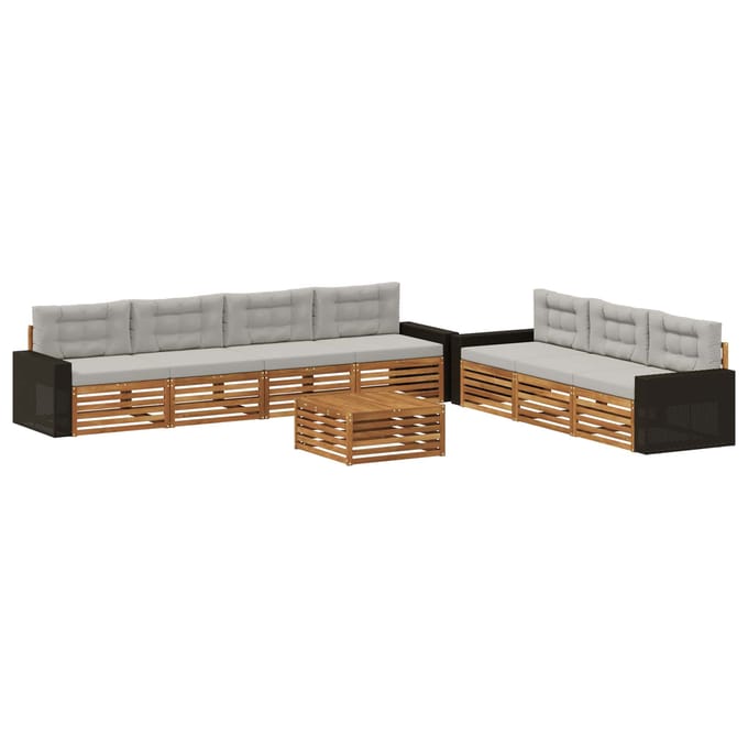 vidaXL - Buiten - bank - set - 8 - st - Naturel - en - lichtgrijs - Polyester