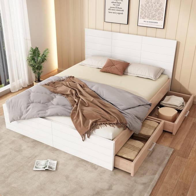 Houten Opbergbed 180x200 met Ladeopslag en Hoofdbord
