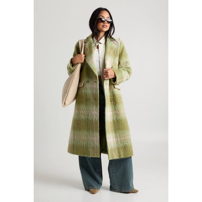 boohoo Dames Bekijk Oversized Dubbelgeknoopte Wol Look Jas | Green | Maat: 8