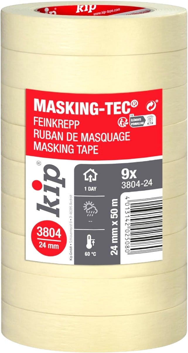 Kip 304 MASKING-TEC® schilderstape crêpe 24mm x 50m (9 stuks)