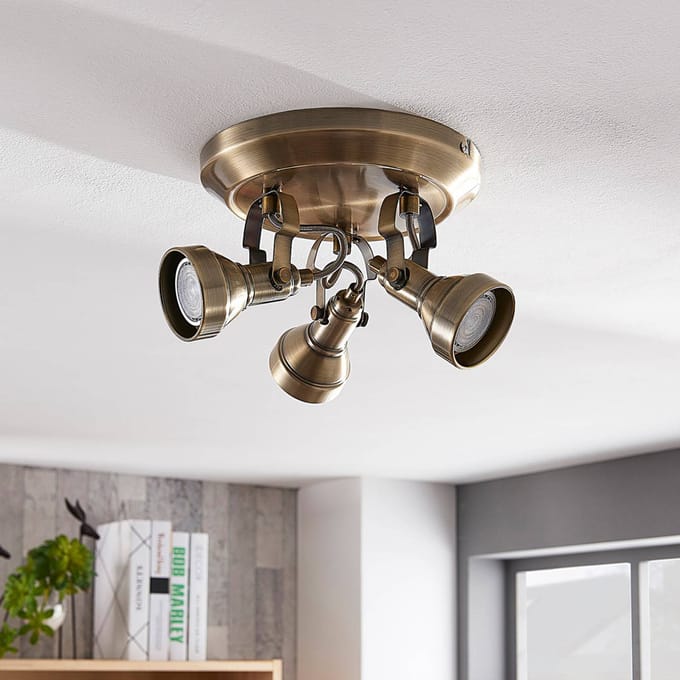 Lindby - plafondlamp - 3lichts - Metaal - H: 12.5 cm - GU10 - antiek messing
