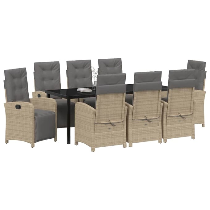 vidaXL - Tuin - Eettafel - Set - 9 - st - Beige - poly - rattan