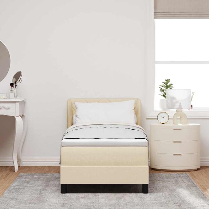 vidaXL - Boxspring - bed - met - hoofdeinde - Crème - 80 - x - 200 - cm - Stof
