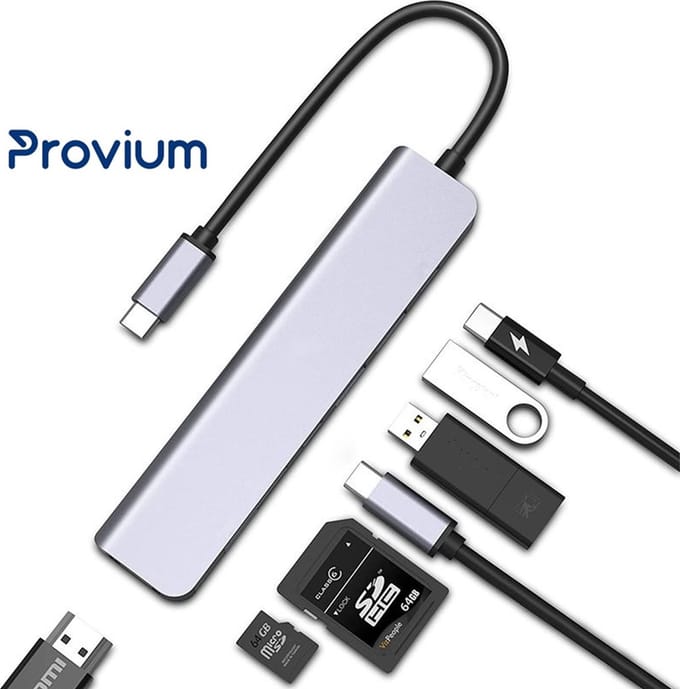 USB-C Hub - 7 in 1 - HDMI - USB 3.0 - USB-C Docking Station adapter splitter - Grijs - Provium
