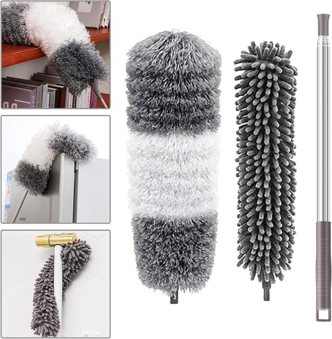 Telescopische Wasbare Duster tot 252 cm, Microvezel Stofveger voor Hoeken en Plafonds, Set van 2 voor Efficiënte Stofverwijdering