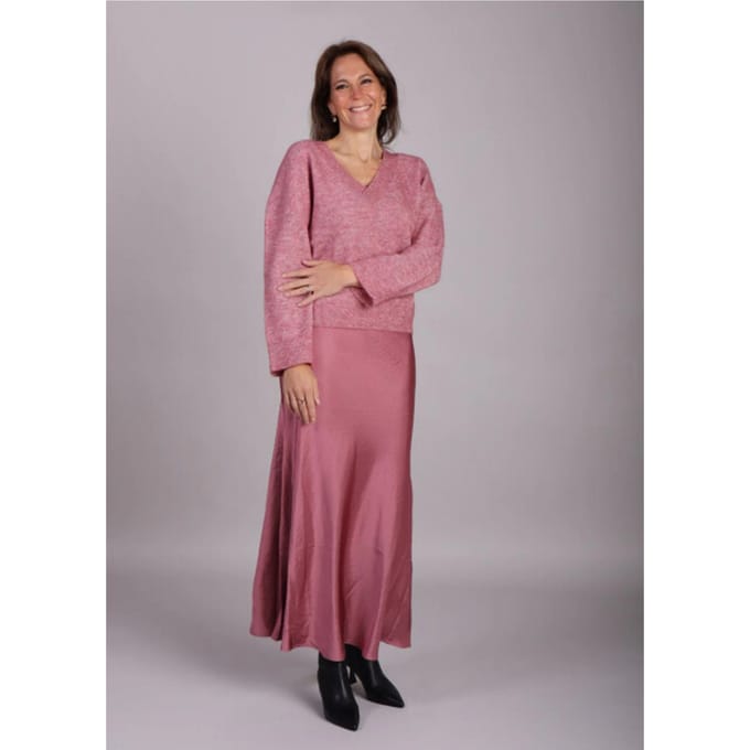 Roze lange satijnen rok Maila - mbyM