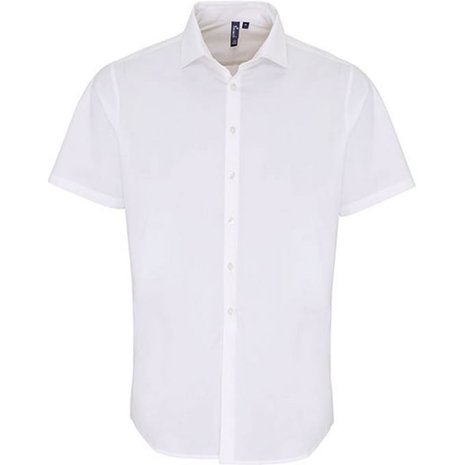 Premier Heren Poplin Stretch Overhemd met Korte Mouwen (Wit)