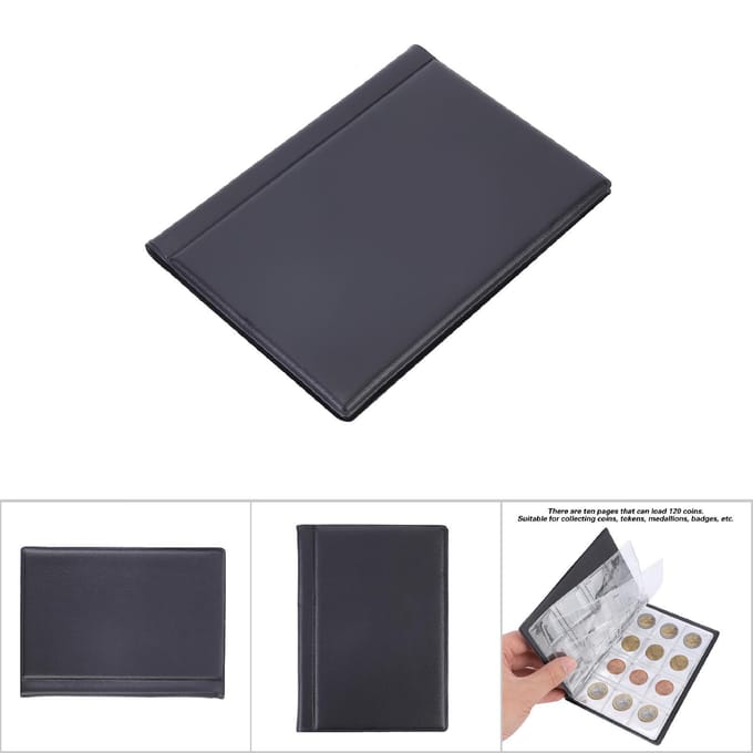 10 Pagina's 120 Munten Draagbaar Zakmuntalbum Collectieboek Verzamelaar Houder Zwart gray