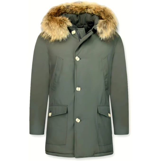 Enos Lange parka jas met bontkraag