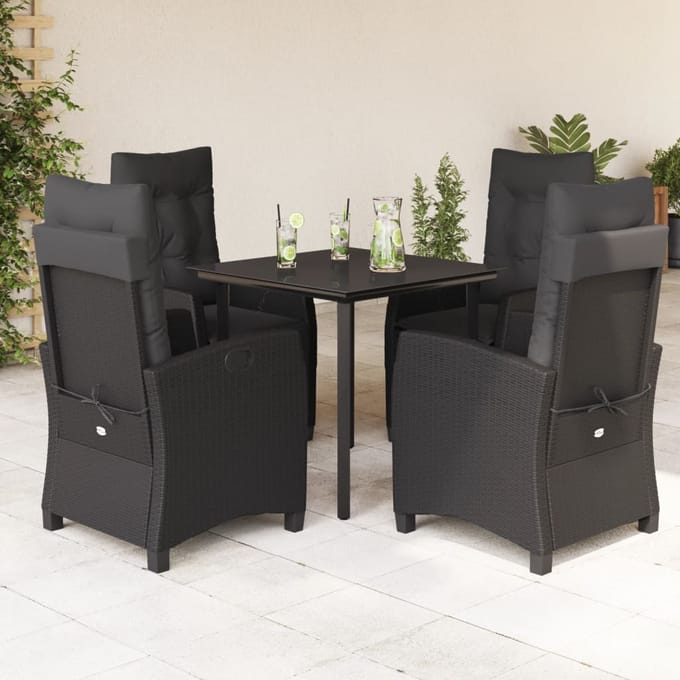 vidaXL - 5-delige - Tuinset - met - kussens - poly - rattan - zwart