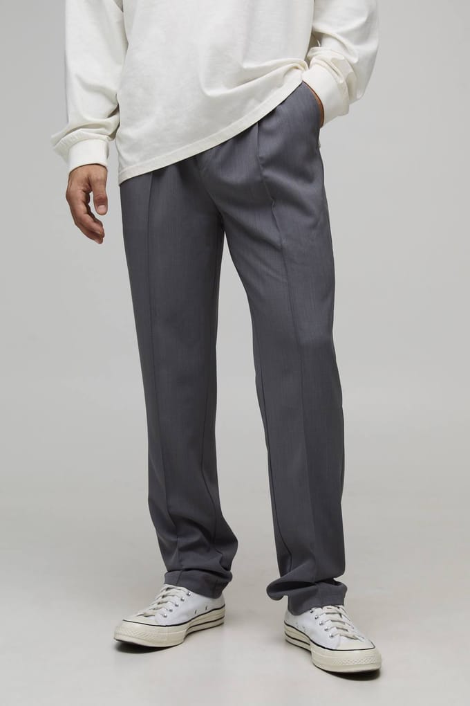 Straight Fit Smart Elasticated Pintuck Trousers | Grey | Size Small