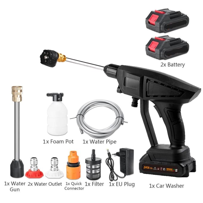 Draadloze hogedrukreiniger, 6 spuitmodi 120PSI draagbare hogedrukreiniger, handheld met batterij zwart