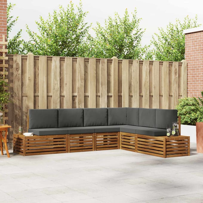 vidaXL - 6 - st - Buiten - bank - set - Massief - Acacia - Hout - en - Polyester