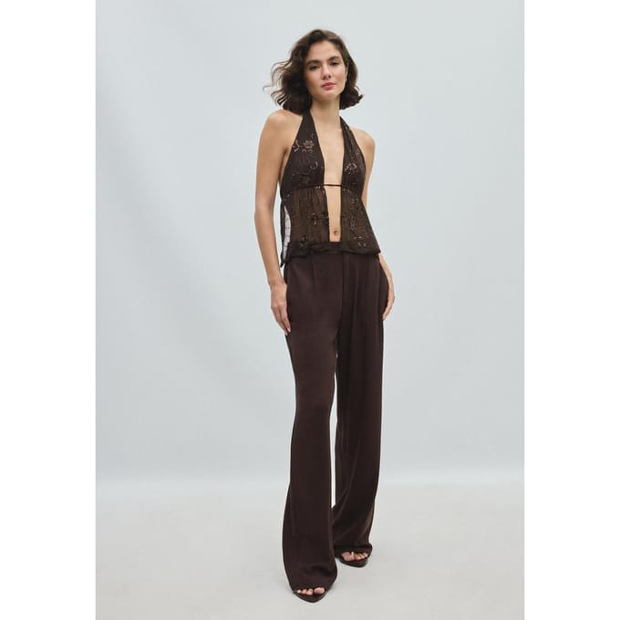Stradivarius Haltertop met glinsterend borduursel  Bruin S